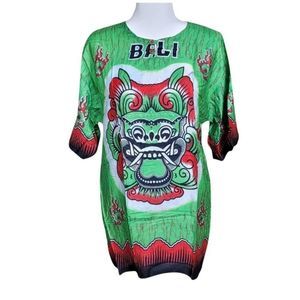 NEW! Bali Beach Summer Tshirt 100% Cotton - Bright Green Barong